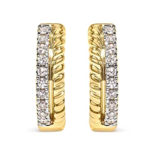10K Yellow Gold 1/10 Cttw Diamond and Rope Twist Huggy Hoop Earrings (H-I Color, I1-I2 Clarity)
