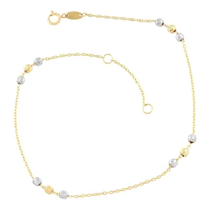 10KT White and Yellow Gold 10-inch Adjustable Beaded Anklet