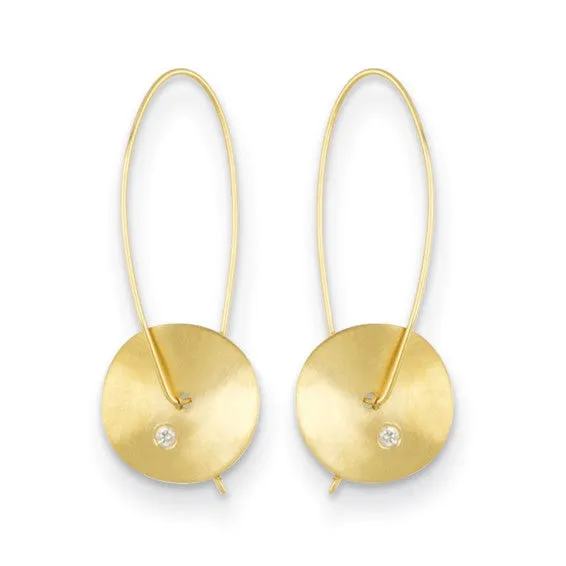14K Satin Diamond Disc Threader Earrings