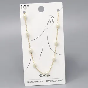 18K Gold Filled Pearl Bead Station Chain Necklace - 16"