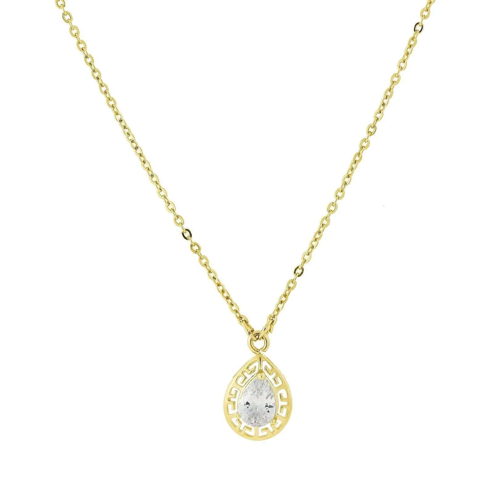 1928 Jewelry Teardrop Cubic Zirconia Pendant Necklace 16"   3" Extender