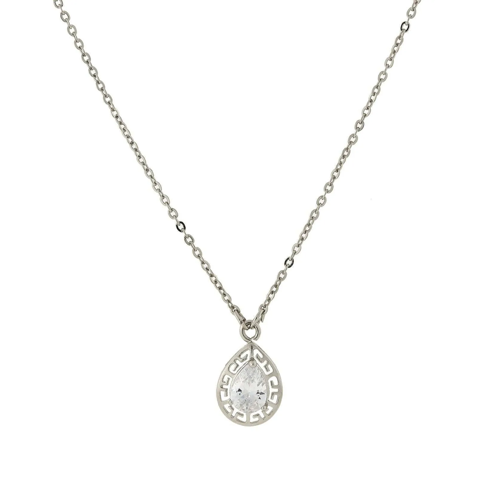 1928 Jewelry Teardrop Cubic Zirconia Pendant Necklace 16"   3" Extender