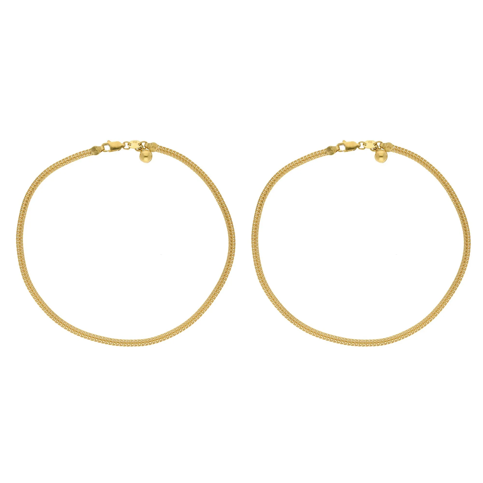 22K Yellow Gold Double Link Anklets Set of 2
