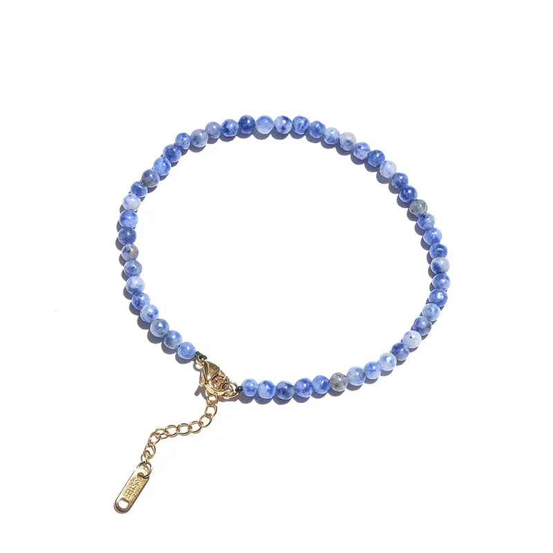 4mm White Dot Blue Beaded Anklet with Stainless Steel Lobster Clasp and Extension Chain Women Summer Beach