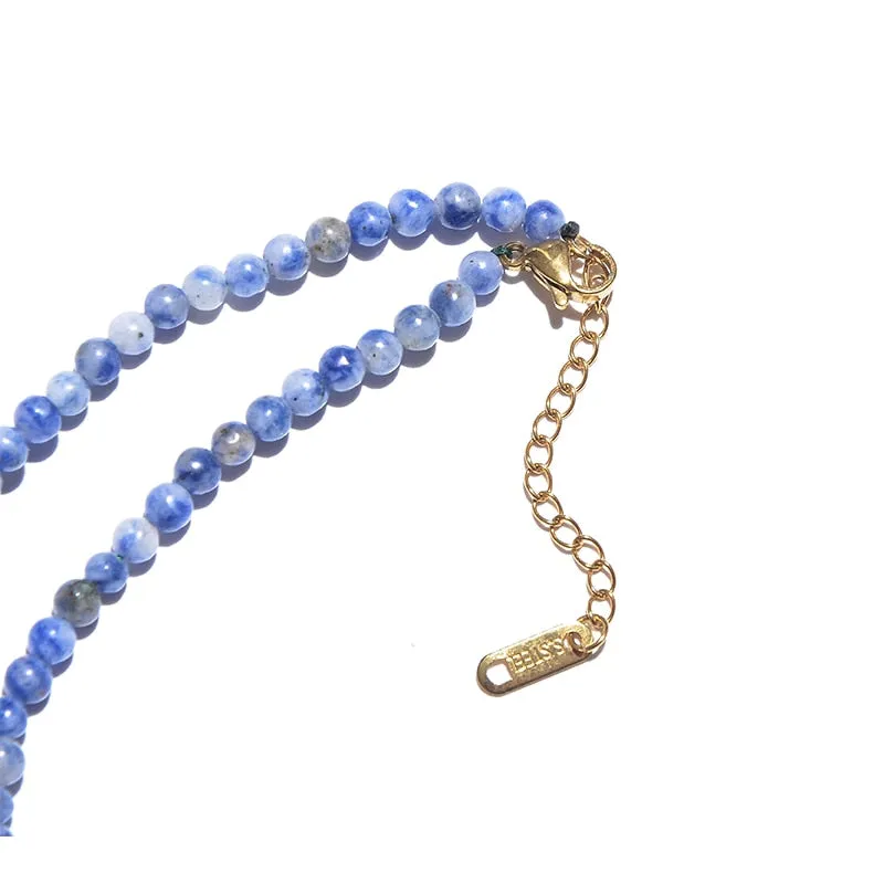 4mm White Dot Blue Beaded Anklet with Stainless Steel Lobster Clasp and Extension Chain Women Summer Beach