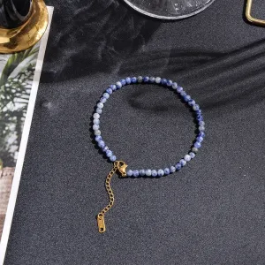 4mm White Dot Blue Beaded Anklet with Stainless Steel Lobster Clasp and Extension Chain Women Summer Beach