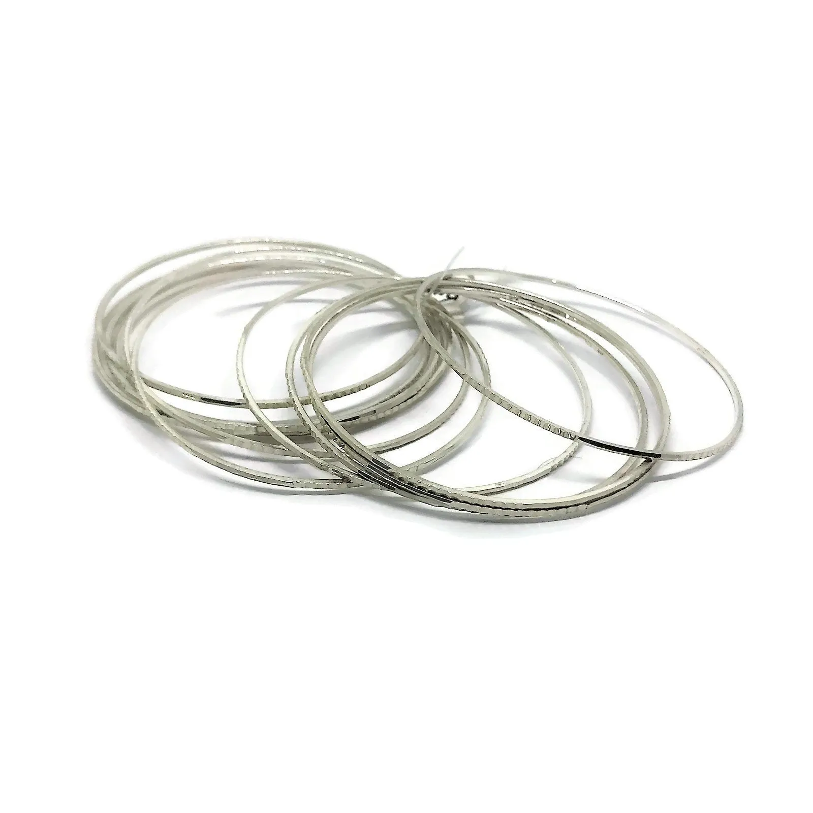 925 Sterling Silver Bangle Bracelet - Set of Twelve(Style#07)