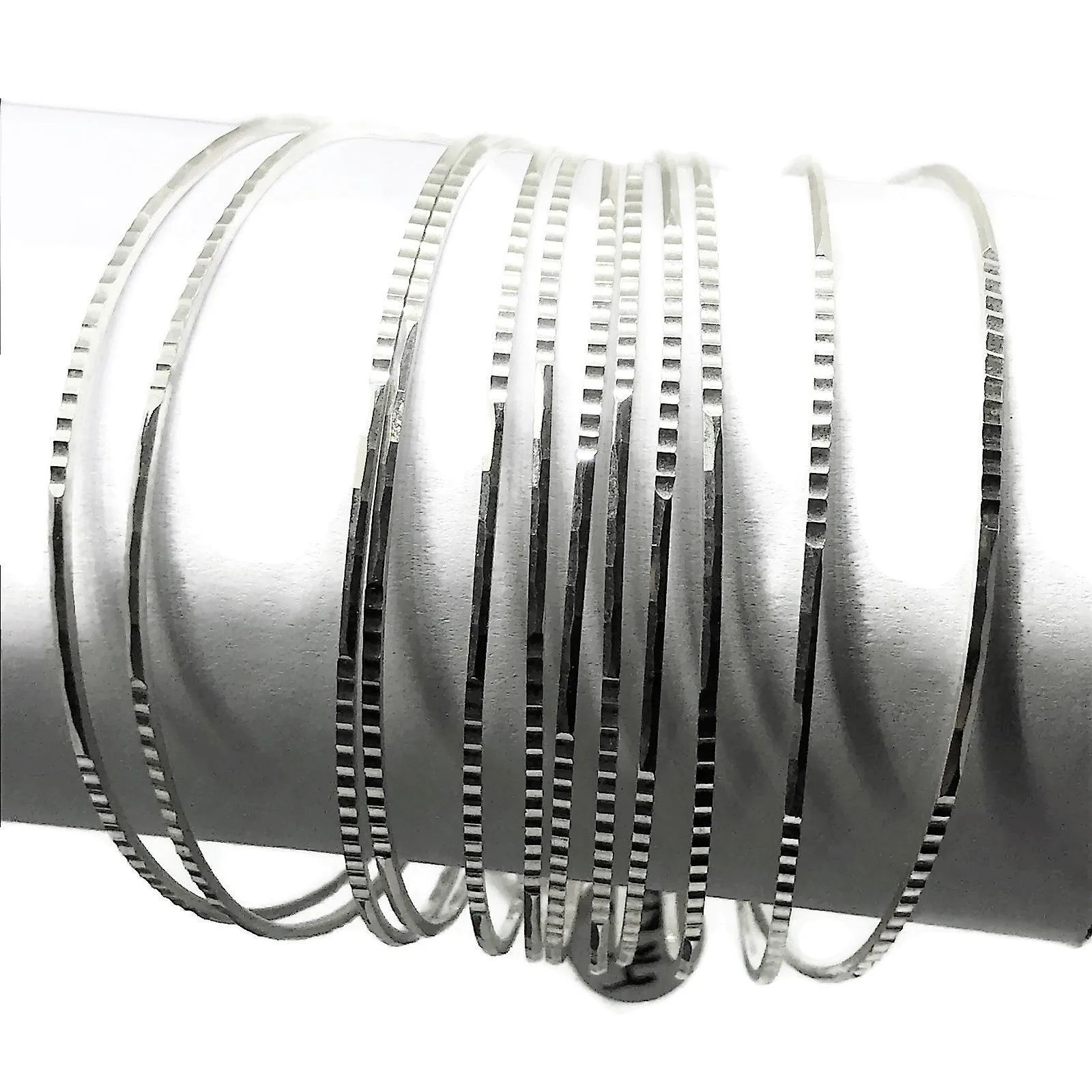925 Sterling Silver Bangle Bracelet - Set of Twelve(Style#07)