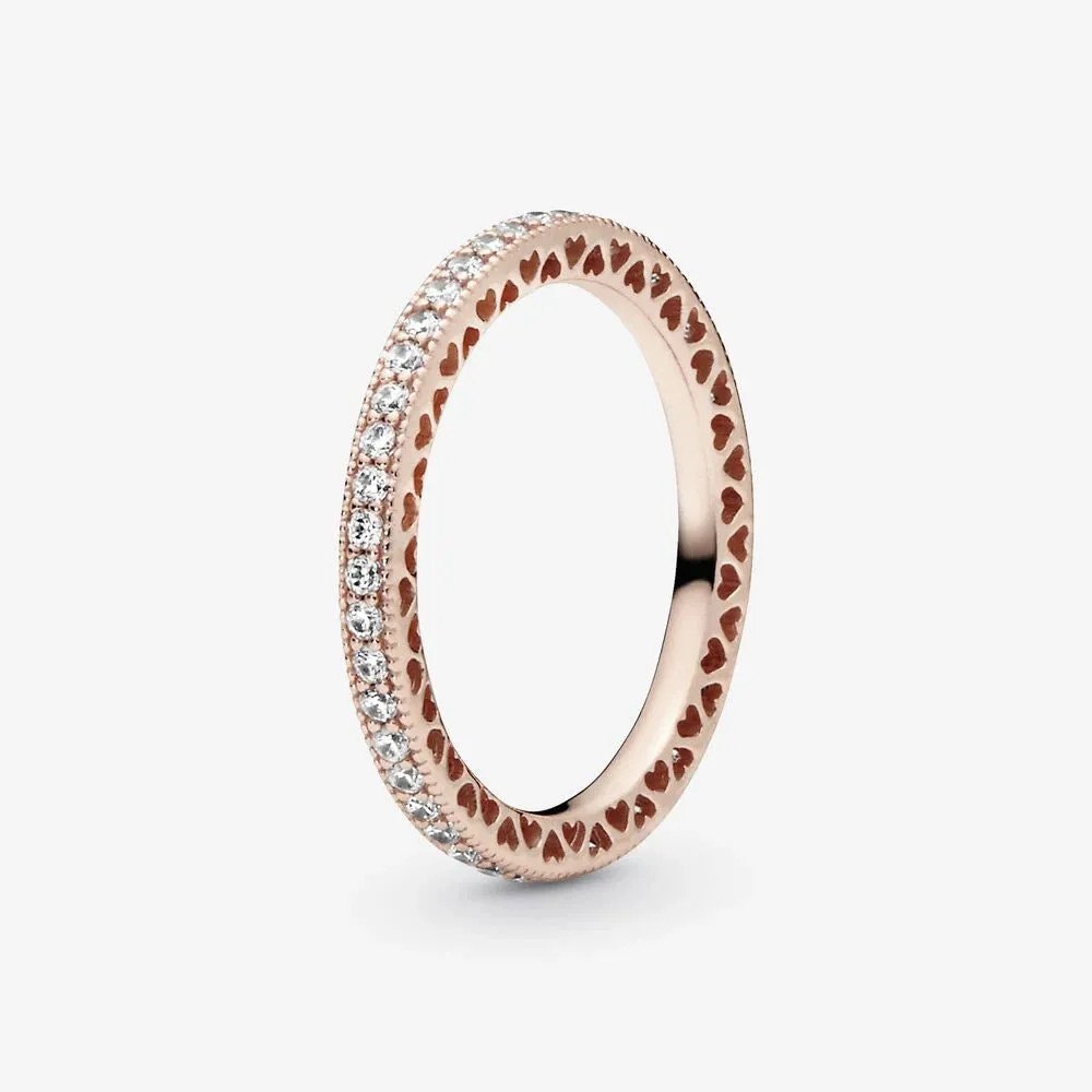 925 Sterling Silver Rings For Women Original Crown Heart Wishbone Engagement Wedding Rose Gold Crystal Ring Luxury Jewelry
