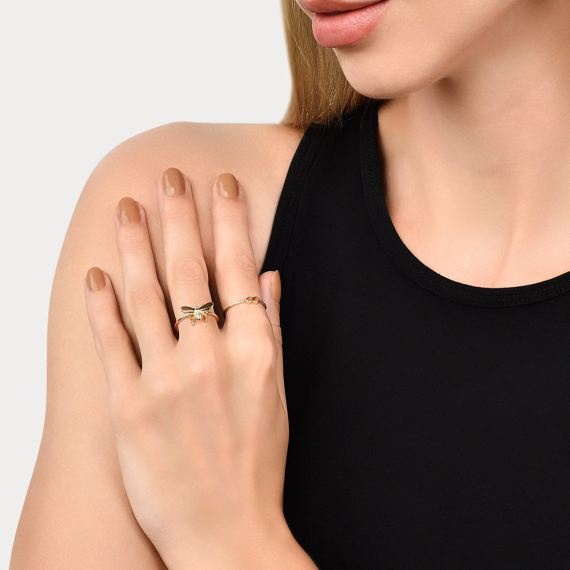 Accessorize London Women's Pack Of 2 Bee Stacking Rings