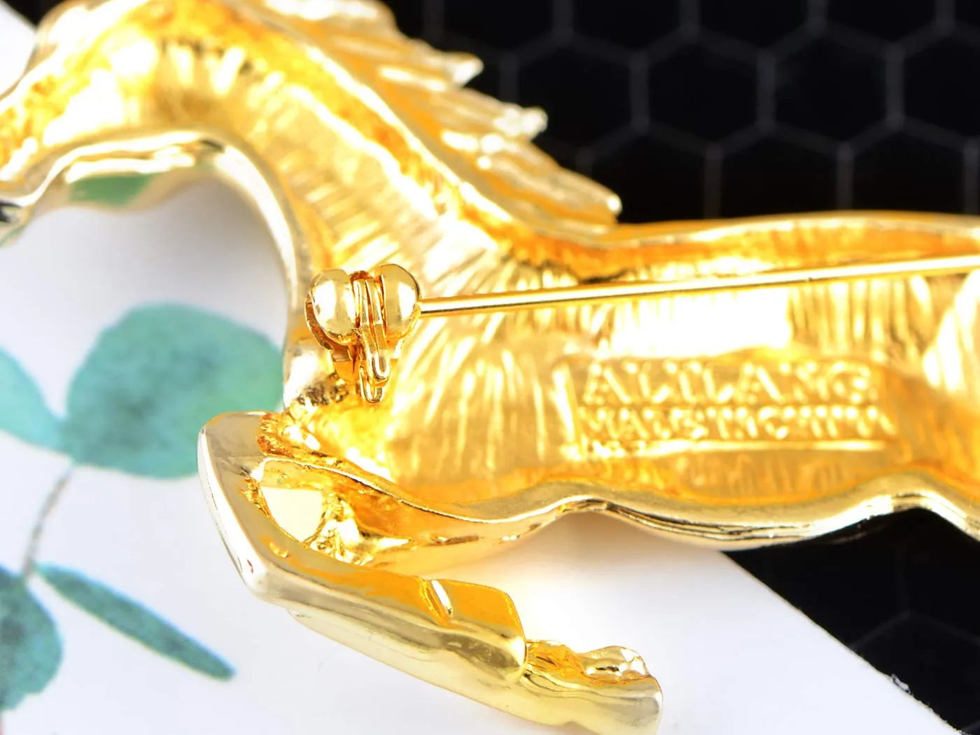Alilang Golden Tone Plated Galloping Horse Jockey Equestrian Animal Fashion Pin Brooch