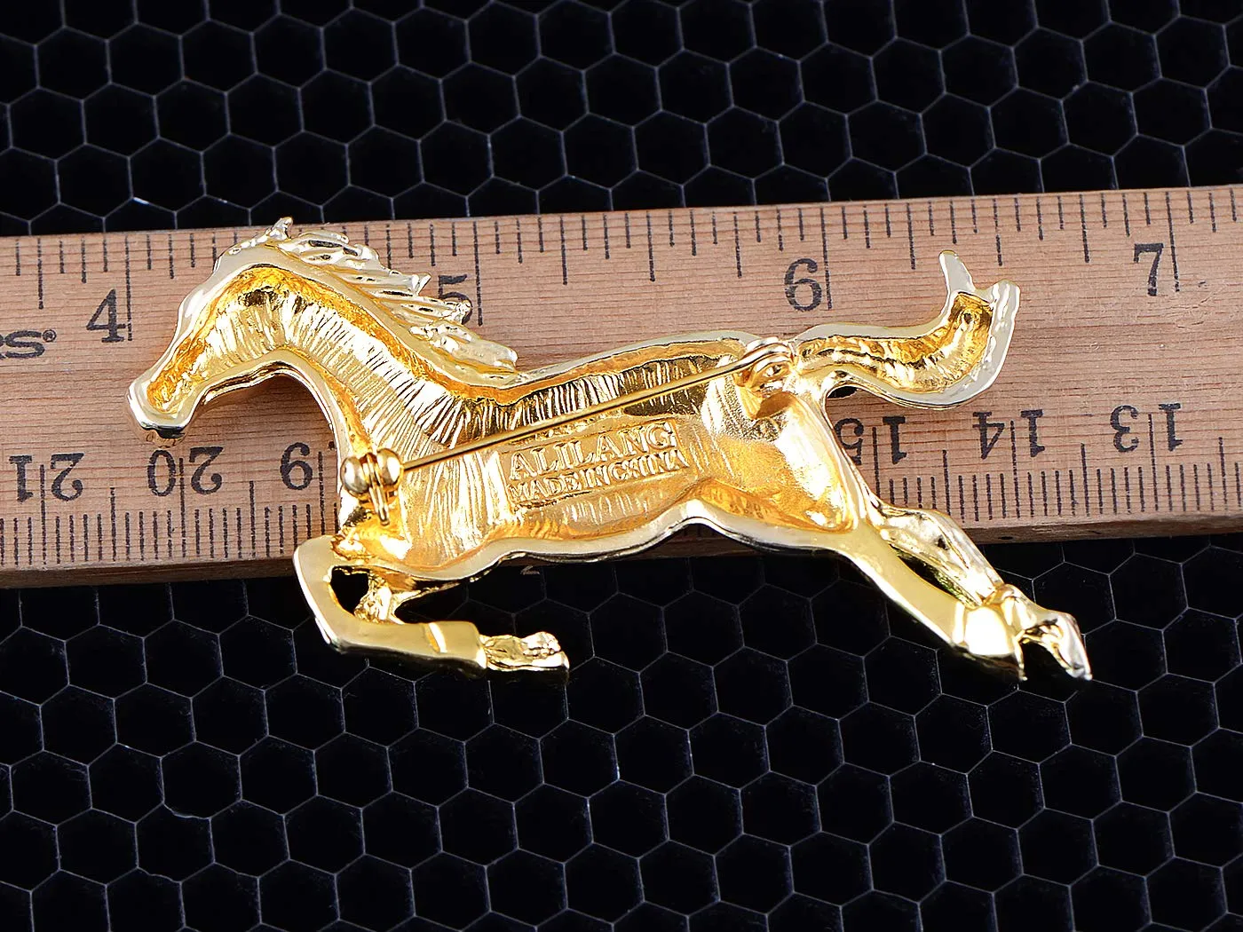 Alilang Golden Tone Plated Galloping Horse Jockey Equestrian Animal Fashion Pin Brooch