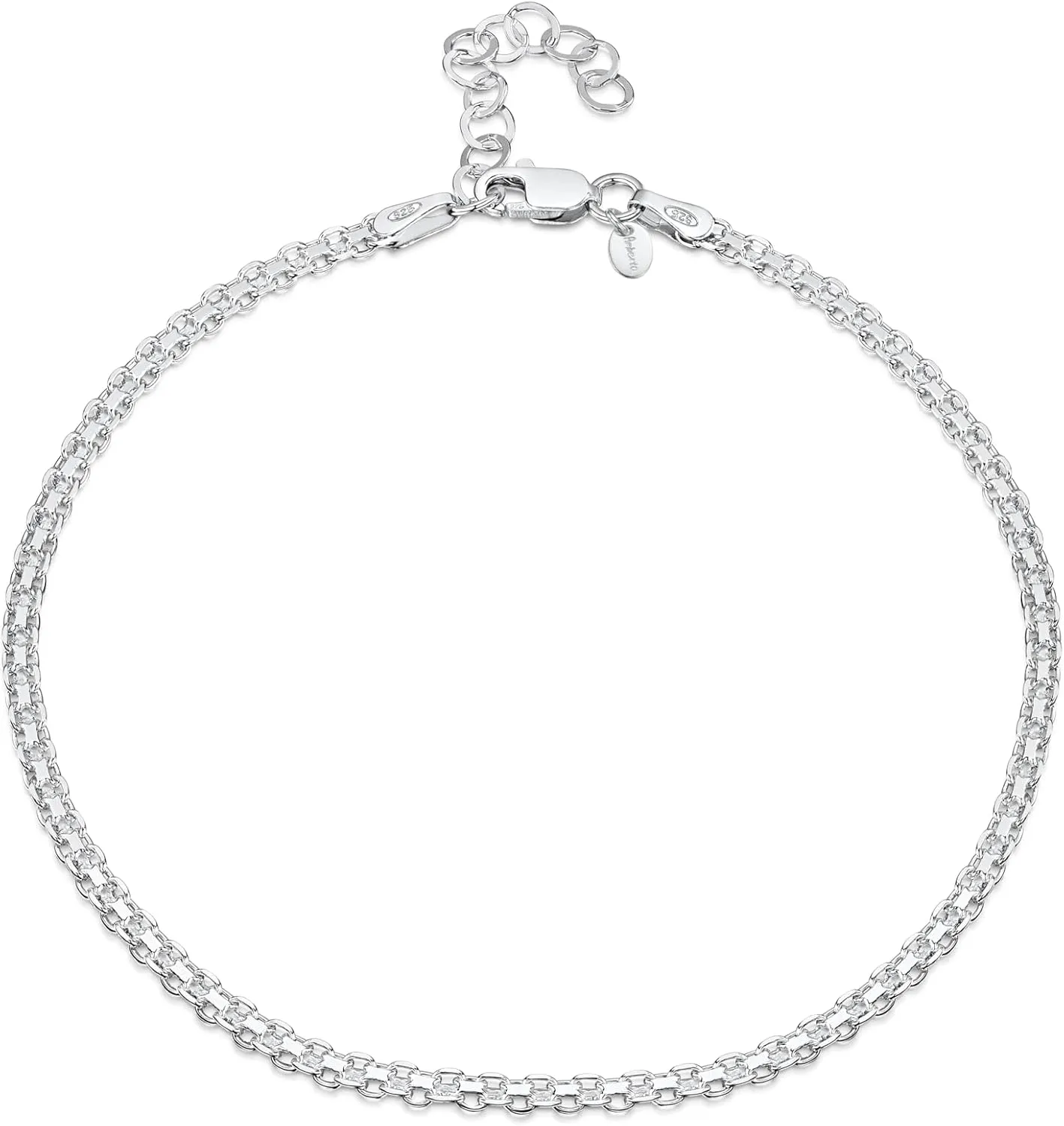 Amberta Italian Sterling Silver Anklet for Women 925 | Adjustable Ankle Bracelets for Women Beaded Heart Summer Jewelry
