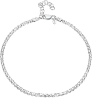 Amberta Italian Sterling Silver Anklet for Women 925 | Adjustable Ankle Bracelets for Women Beaded Heart Summer Jewelry