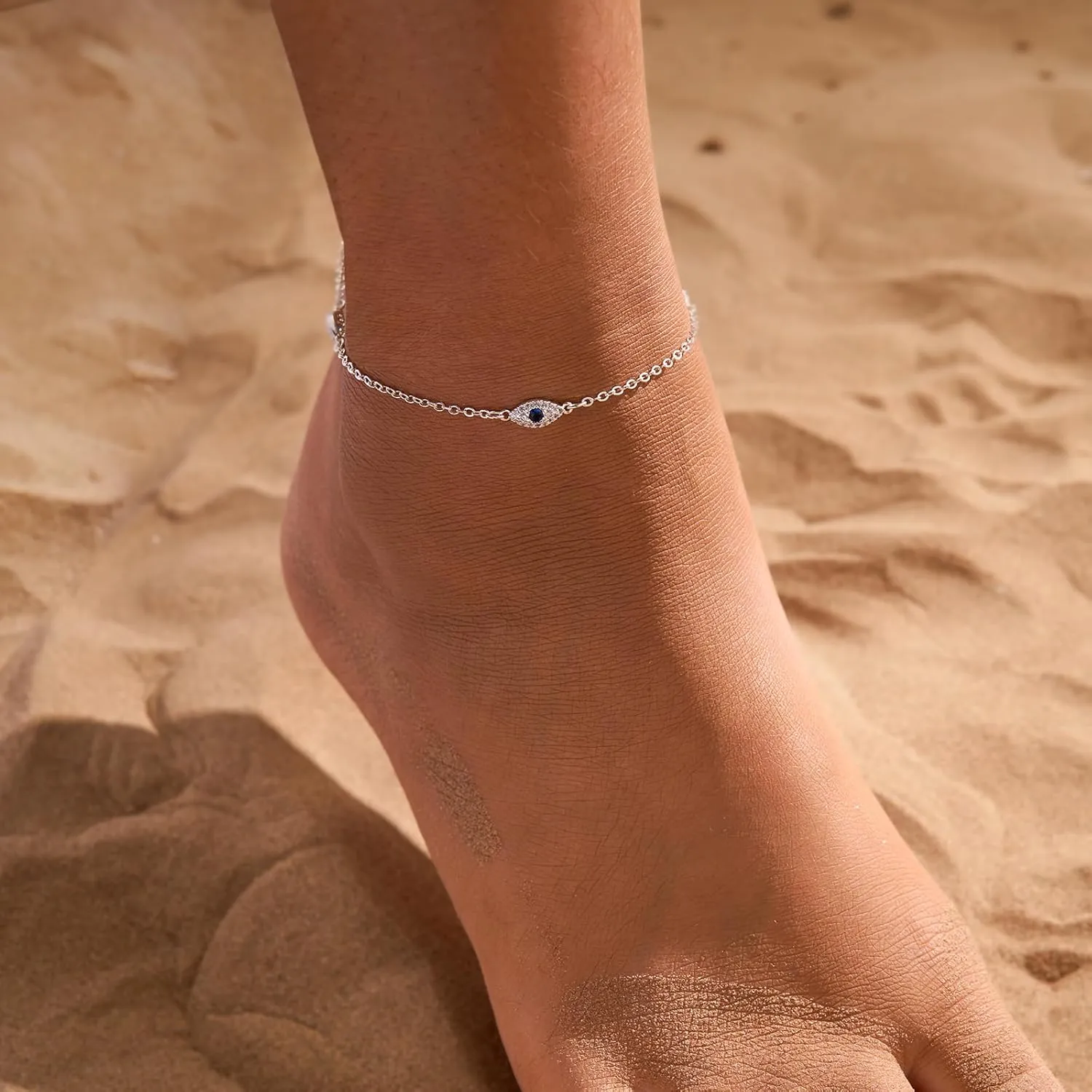 Anklets for Women 14K Real Gold Silver Plated Ankle Bracelets Trendy Waterproof Boho Anklets Set Adjustable Dainty Cute Diamond Beaded Heart Non Tarnish Summer Beach Jewelry Gift