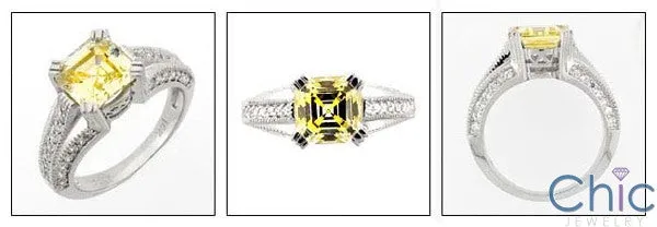 Anniversary 2.5 Yellow Asscher Ct Pave Round Cubic Zirconia Cz Ring