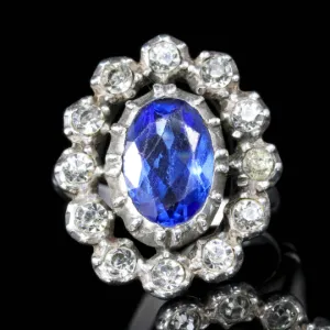 Antique Georigan Blue White Paste Ring Silver Circa 1800