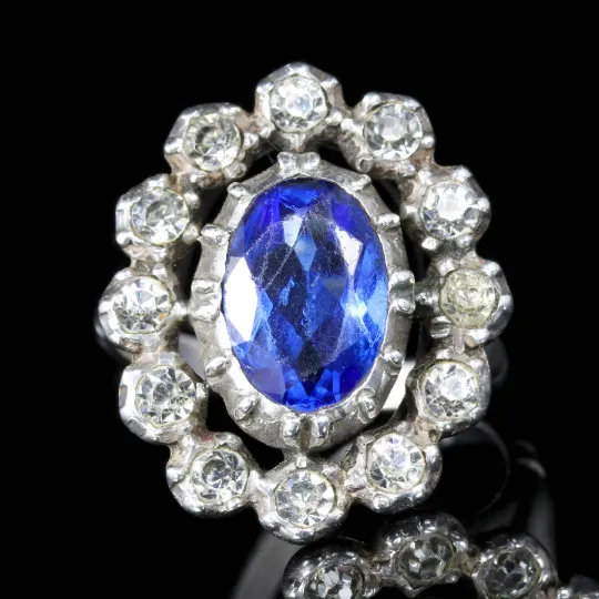 Antique Georigan Blue White Paste Ring Silver Circa 1800