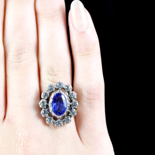 Antique Georigan Blue White Paste Ring Silver Circa 1800