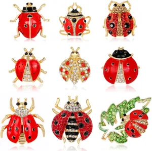 Apol Set of 9 Lovely Little Ladybug Brooch Womens Crystal Rhinestone Brooch Pins Party Gift Jewelry Accessories