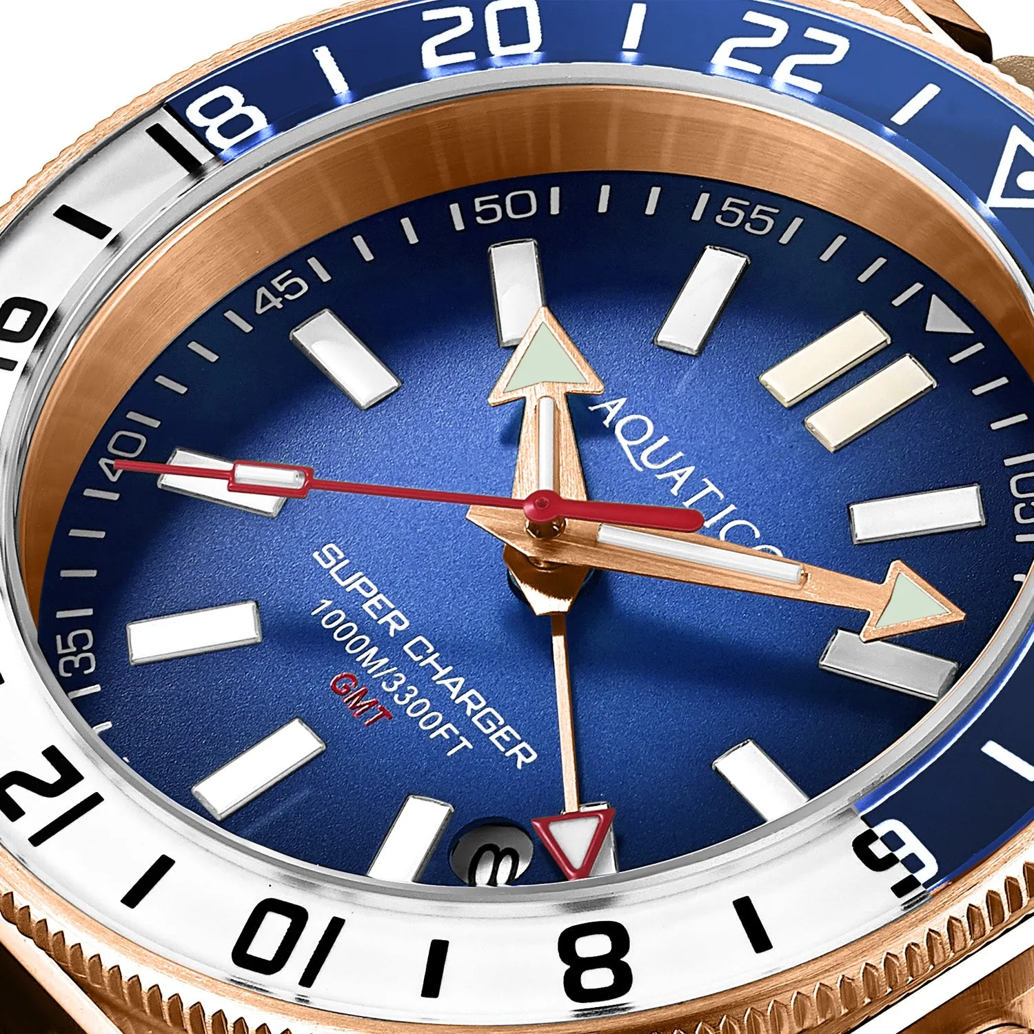 Aquatico Super Charger GMT Watch (Blue Dial Blue/White Bezel)