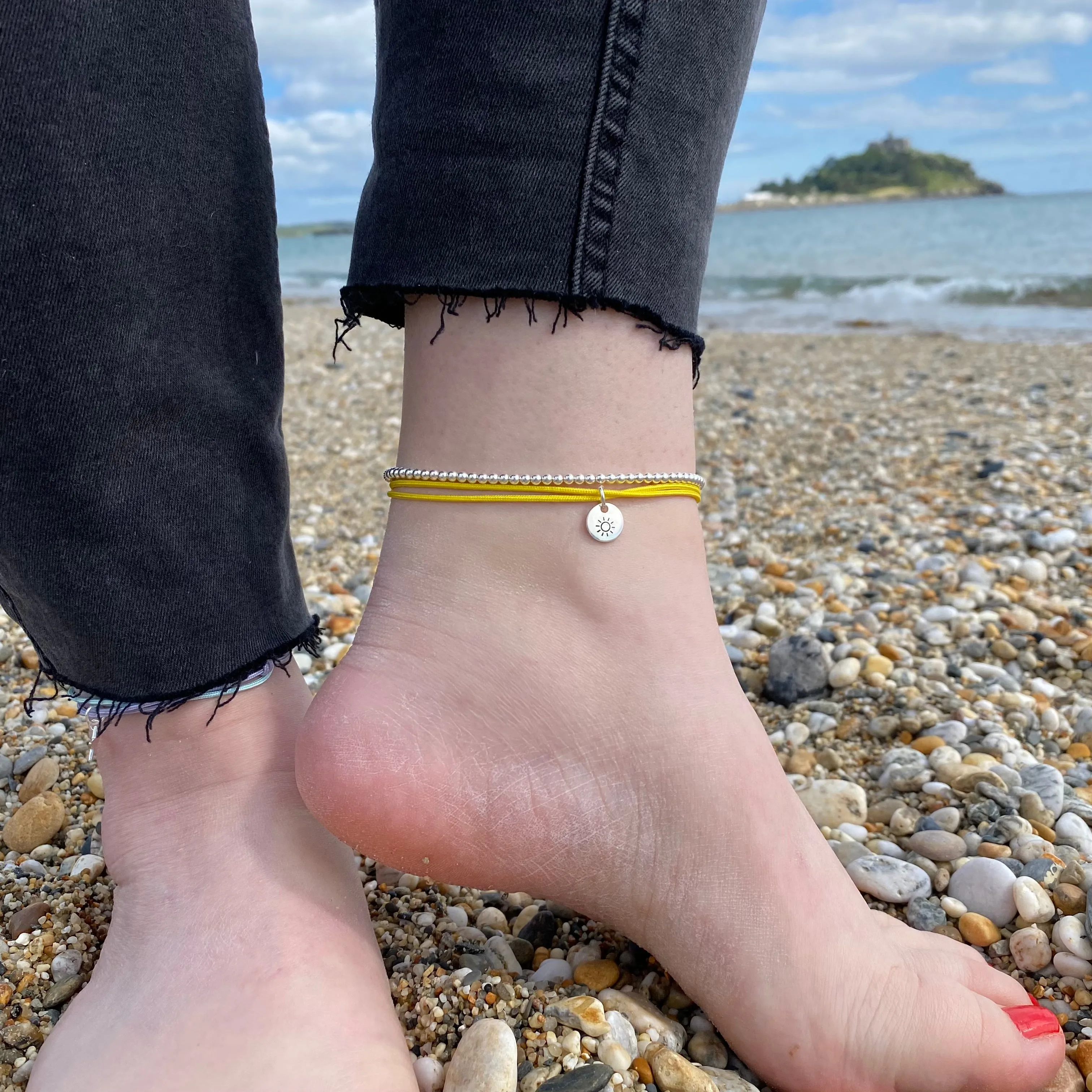 Beaded Anklet with Sterling Silver Charm
