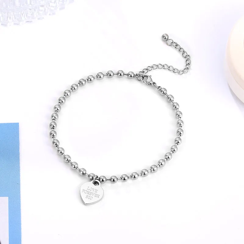 Beaded heart-shaped Pendant stainless steel Chain Anklet