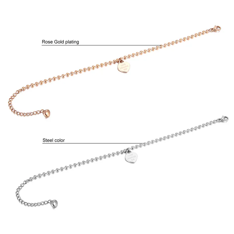 Beaded heart-shaped Pendant stainless steel Chain Anklet