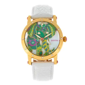 Bertha Betsy MOP Leather-Band Ladies Watch - Gold/White