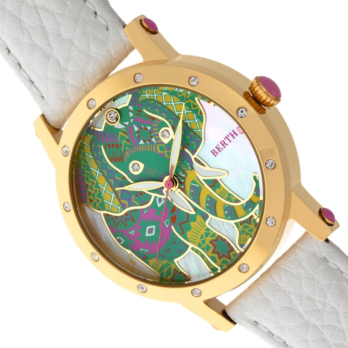 Bertha Betsy MOP Leather-Band Ladies Watch - Gold/White