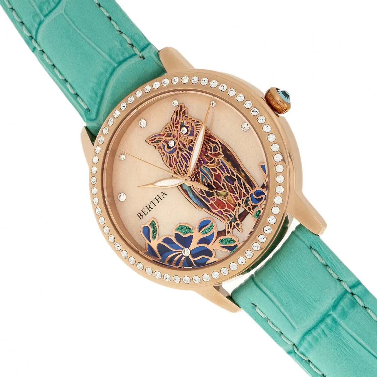 Bertha Madeline MOP Leather-Band Watch - Turquoise