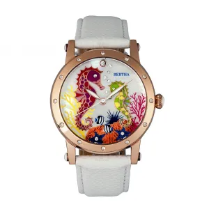 Bertha Morgan MOP Leather-Band Ladies Watch - Rose Gold/White