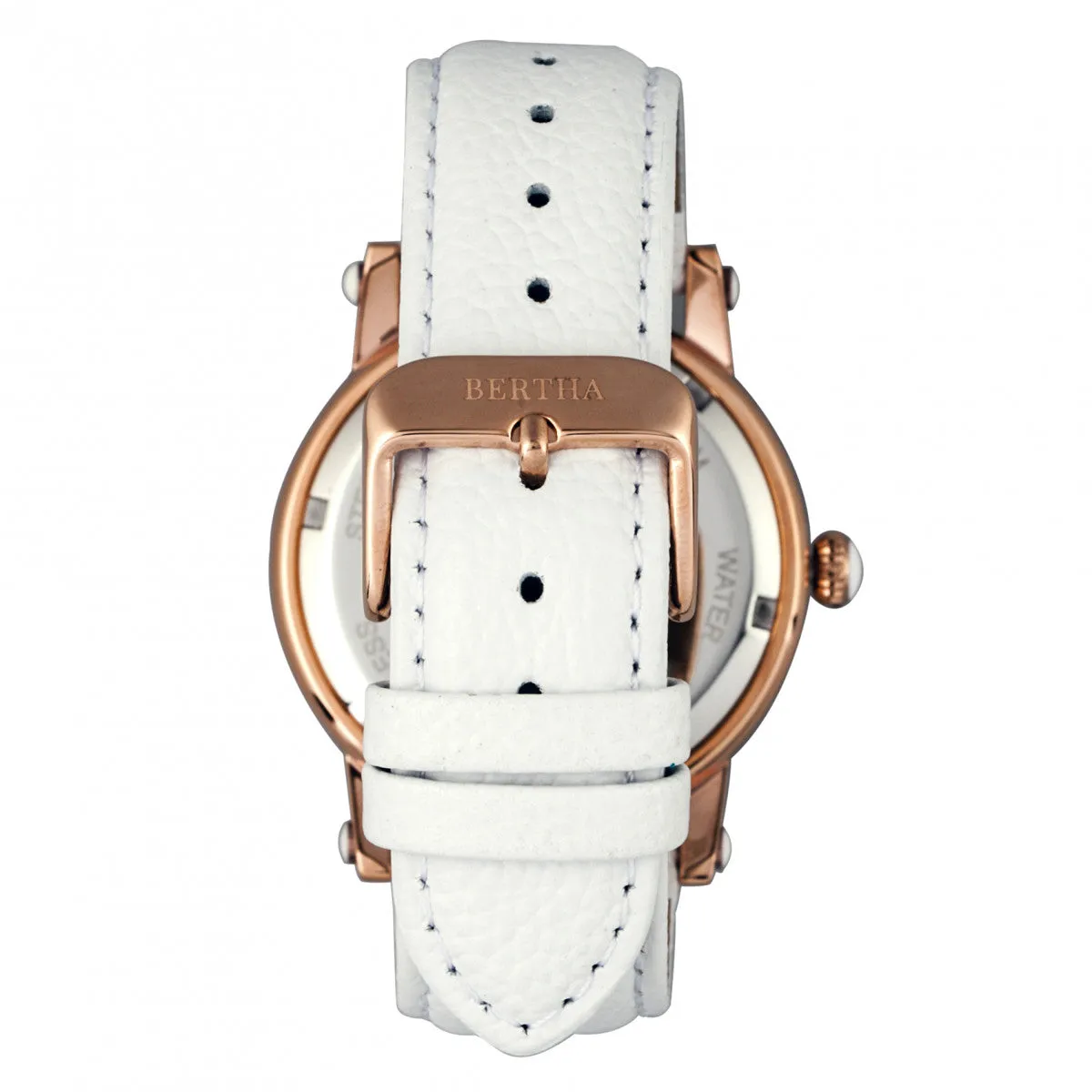Bertha Morgan MOP Leather-Band Ladies Watch - Rose Gold/White