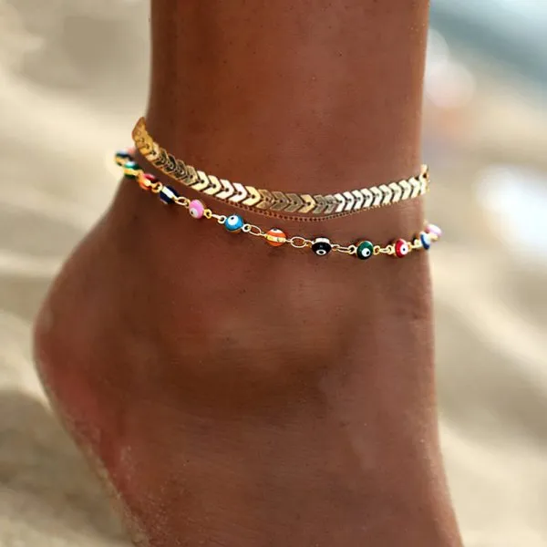 Bohemia Mixed Color Evil Eye Anklet For Women