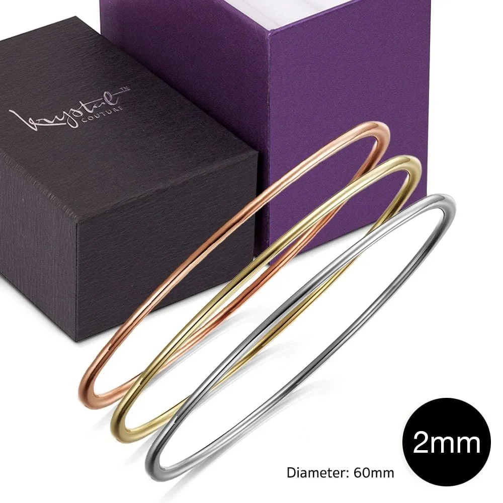 Boxed 3 pcs Tritone Gold Solid Golf Bangle 2mm Set