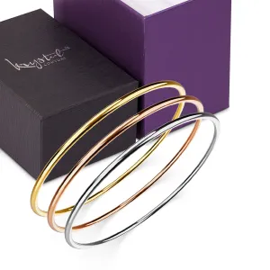 Boxed 3 pcs Tritone Gold Solid Golf Bangle 2mm Set