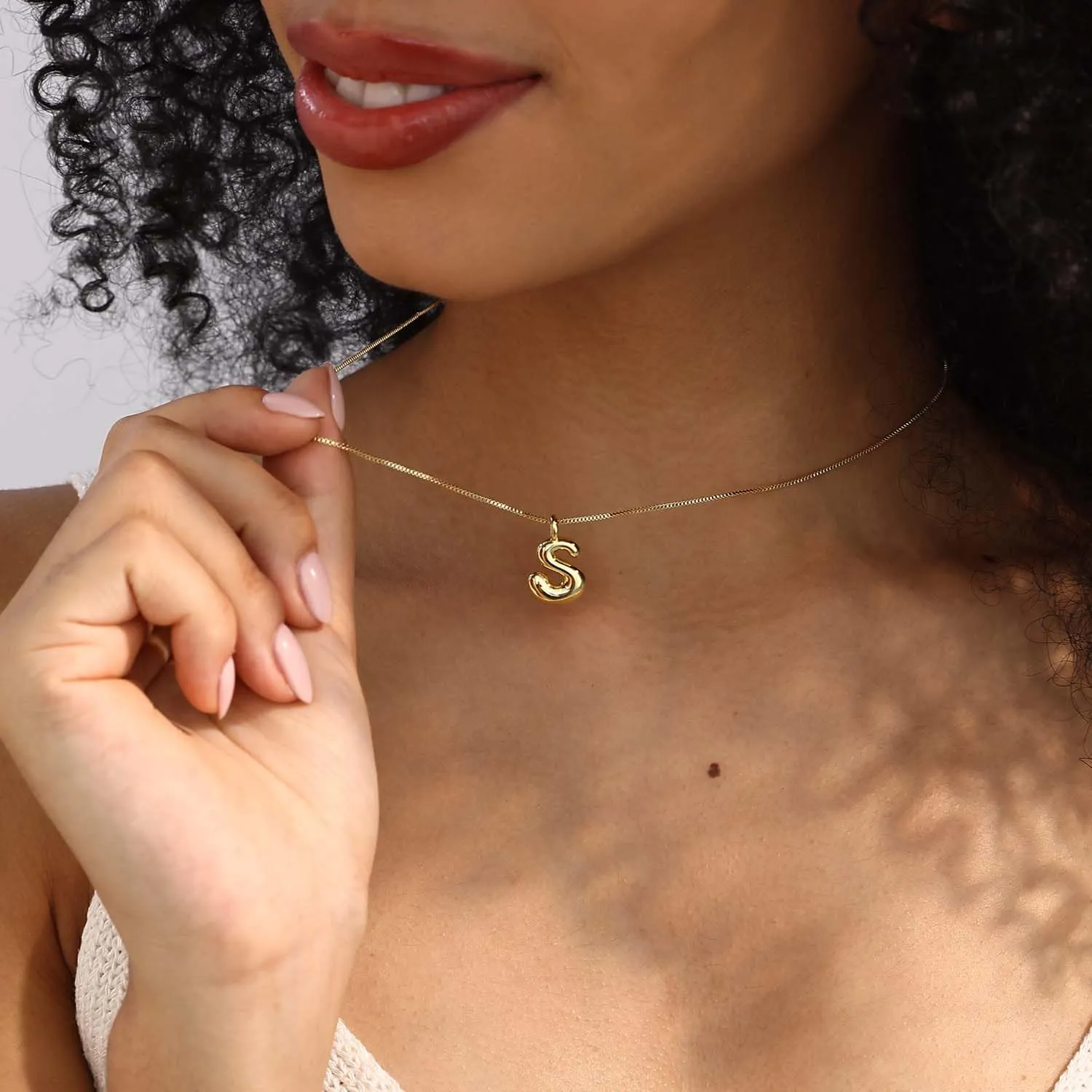 Bubble Gold Silver Letter Necklace Initial Necklaces for Women Trendy 14K Dainty Charm Pendant Name Necklace Personalized Jewelry Gift for Women Teen
