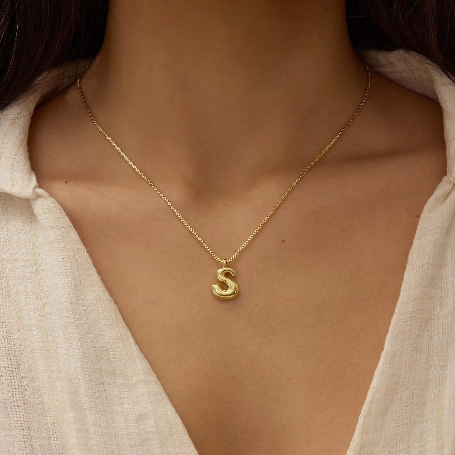 Bubble Gold Silver Letter Necklace Initial Necklaces for Women Trendy 14K Dainty Charm Pendant Name Necklace Personalized Jewelry Gift for Women Teen