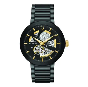 Bulova Watch with 42MM Black Round Dial and Stainless Steel Bracelet. 98A203