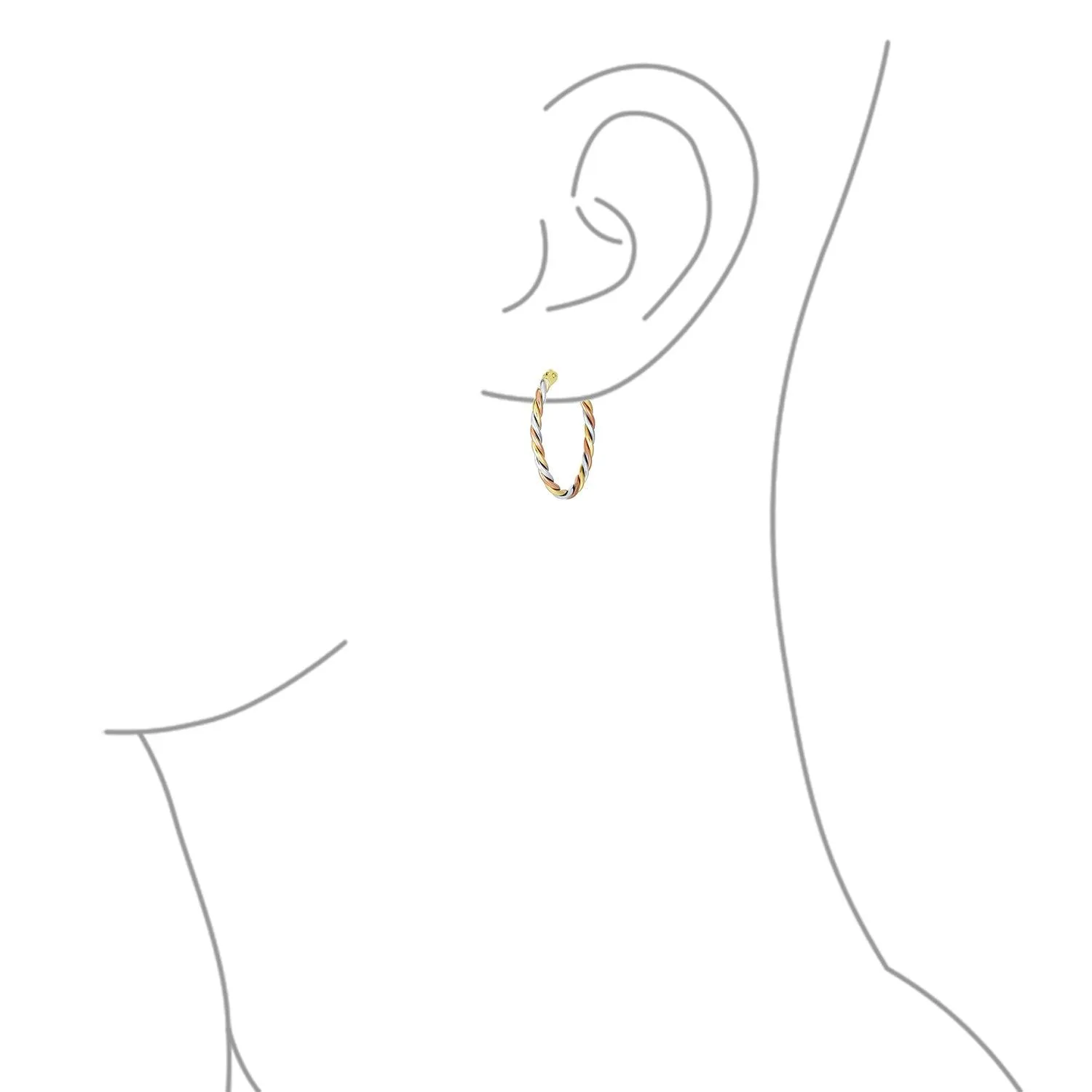 Classic 14K Tricolor Gold Twist Hoop Huggie Earrings Fine Jewelry 1x0.75 Inch
