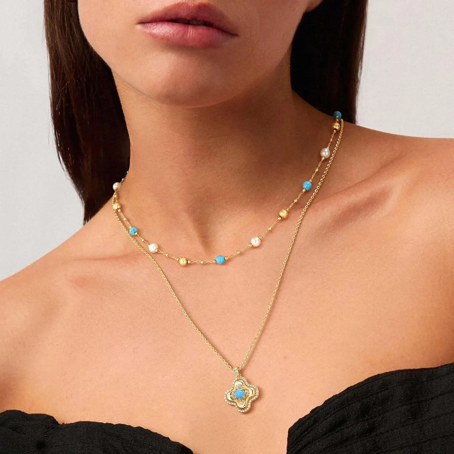 Created Turquoise Necklace for Women 14K Gold Plated Beaded Heart Choker Boho Necklaces Handmade Beach Summer Everyday Gold Jewelry Gifts