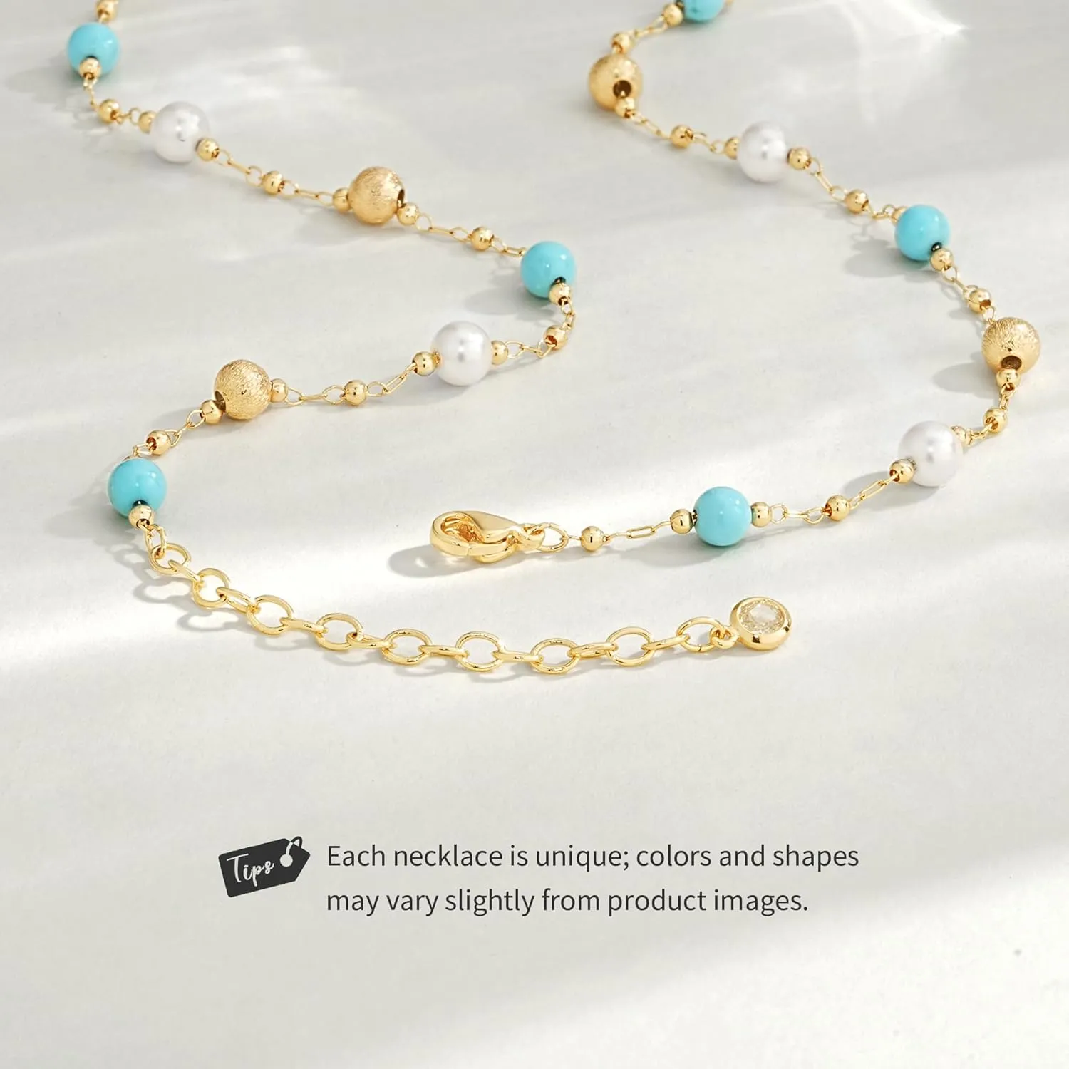 Created Turquoise Necklace for Women 14K Gold Plated Beaded Heart Choker Boho Necklaces Handmade Beach Summer Everyday Gold Jewelry Gifts