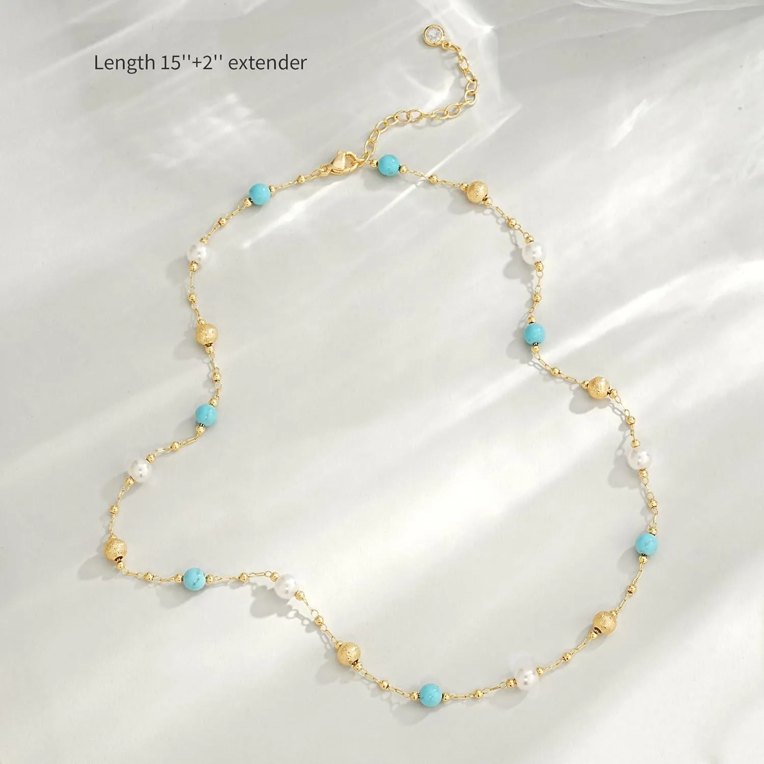 Created Turquoise Necklace for Women 14K Gold Plated Beaded Heart Choker Boho Necklaces Handmade Beach Summer Everyday Gold Jewelry Gifts