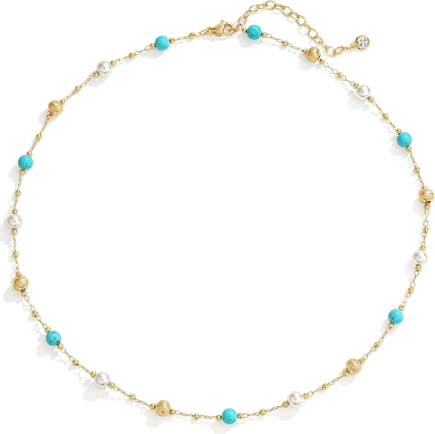 Created Turquoise Necklace for Women 14K Gold Plated Beaded Heart Choker Boho Necklaces Handmade Beach Summer Everyday Gold Jewelry Gifts