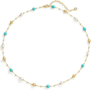 Created Turquoise Necklace for Women 14K Gold Plated Beaded Heart Choker Boho Necklaces Handmade Beach Summer Everyday Gold Jewelry Gifts