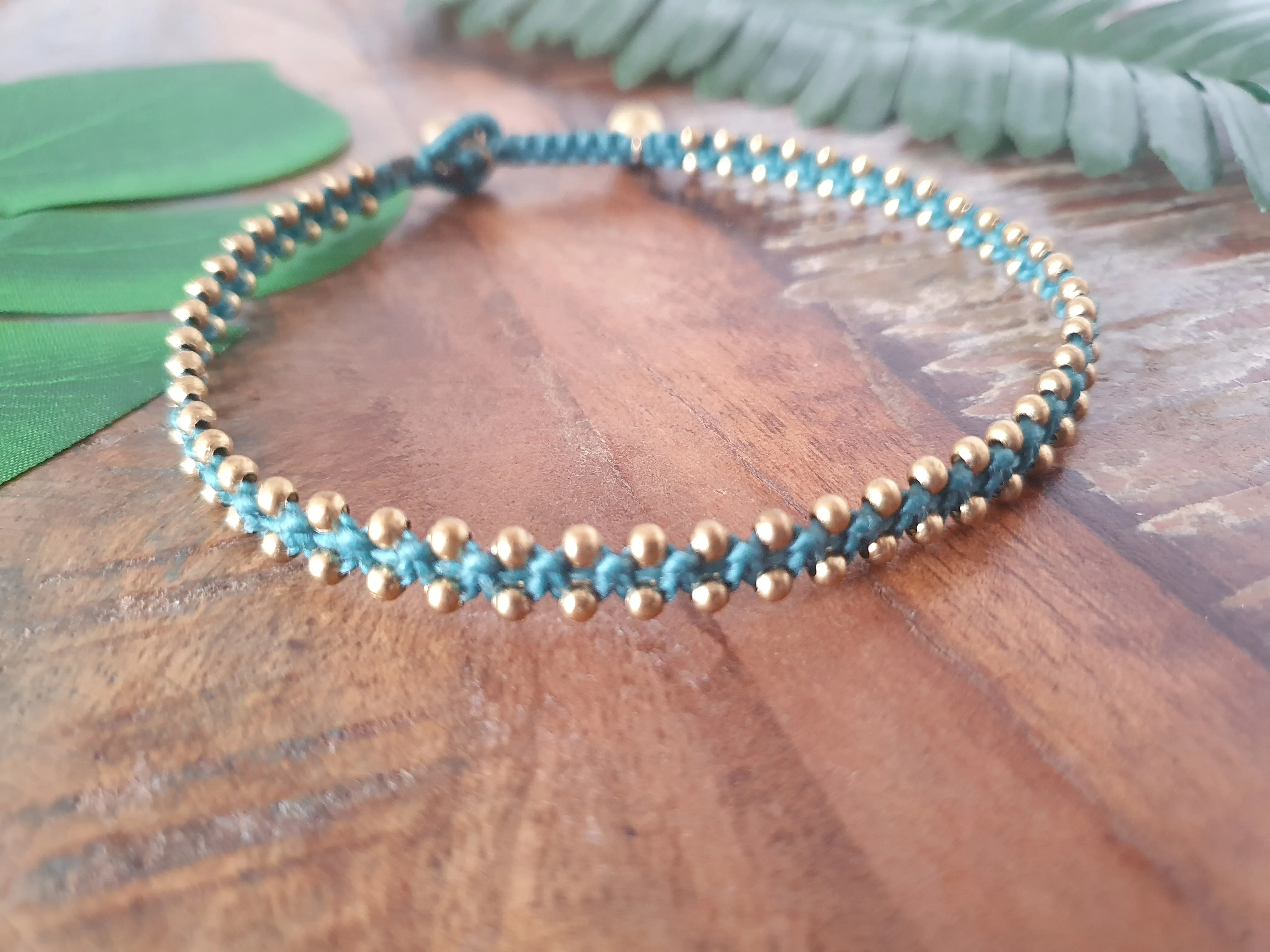 Custom Thai macrame anklet, gold bead personalised choose colour choice braided, cord anniversary gift her beach boho hippie shamballa