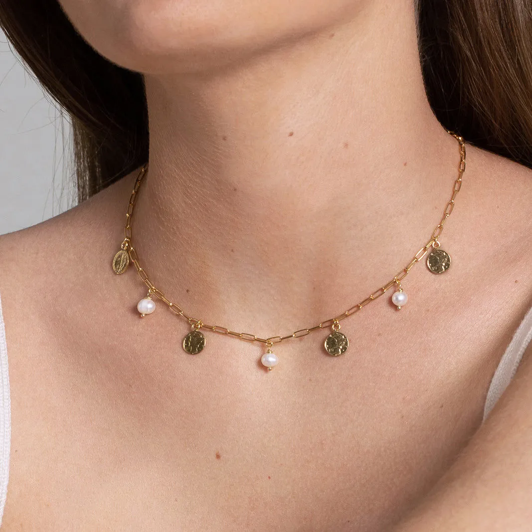 Dorotea 18K Gold Plated Necklace w. Pearls