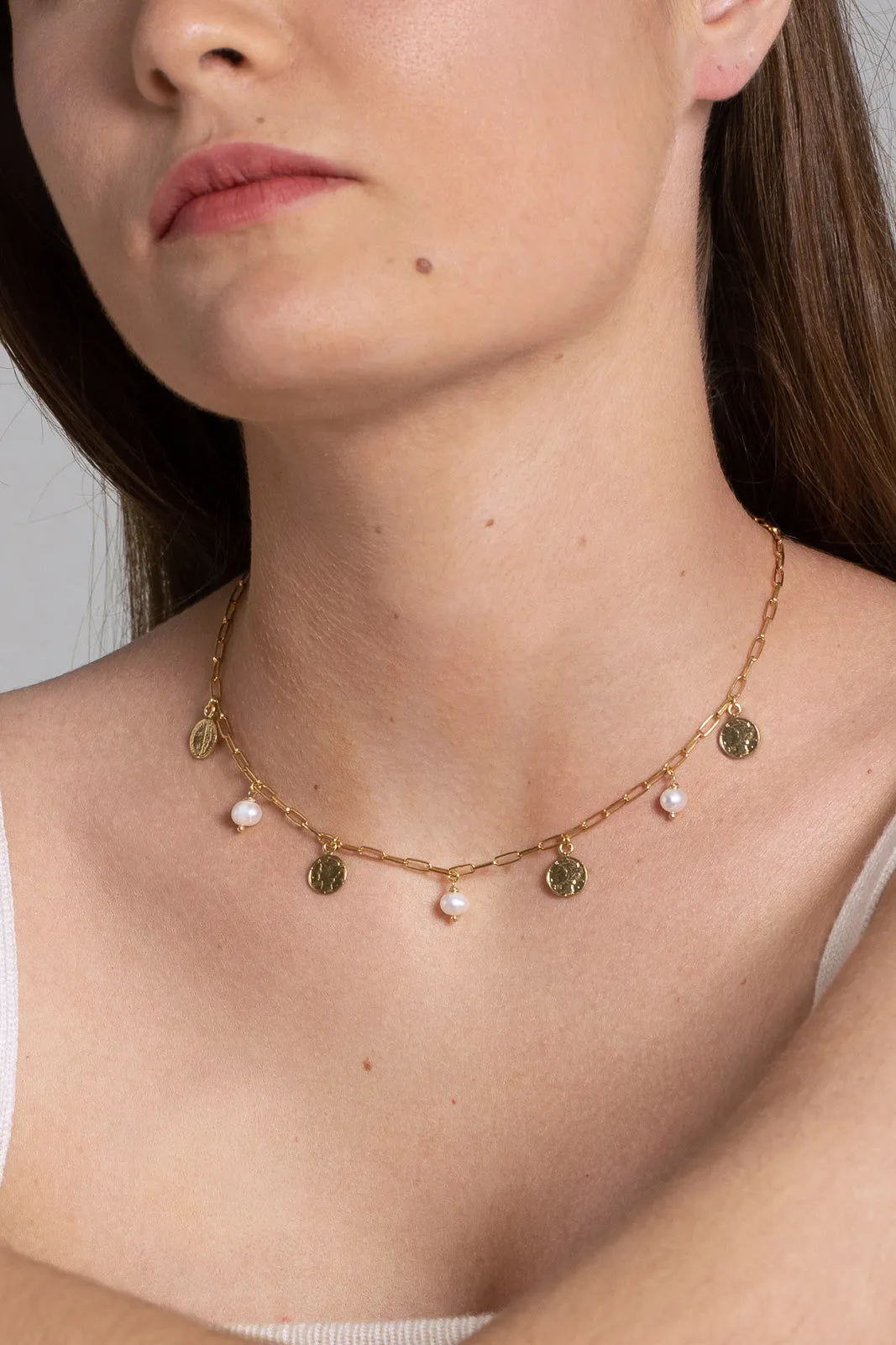 Dorotea 18K Gold Plated Necklace w. Pearls