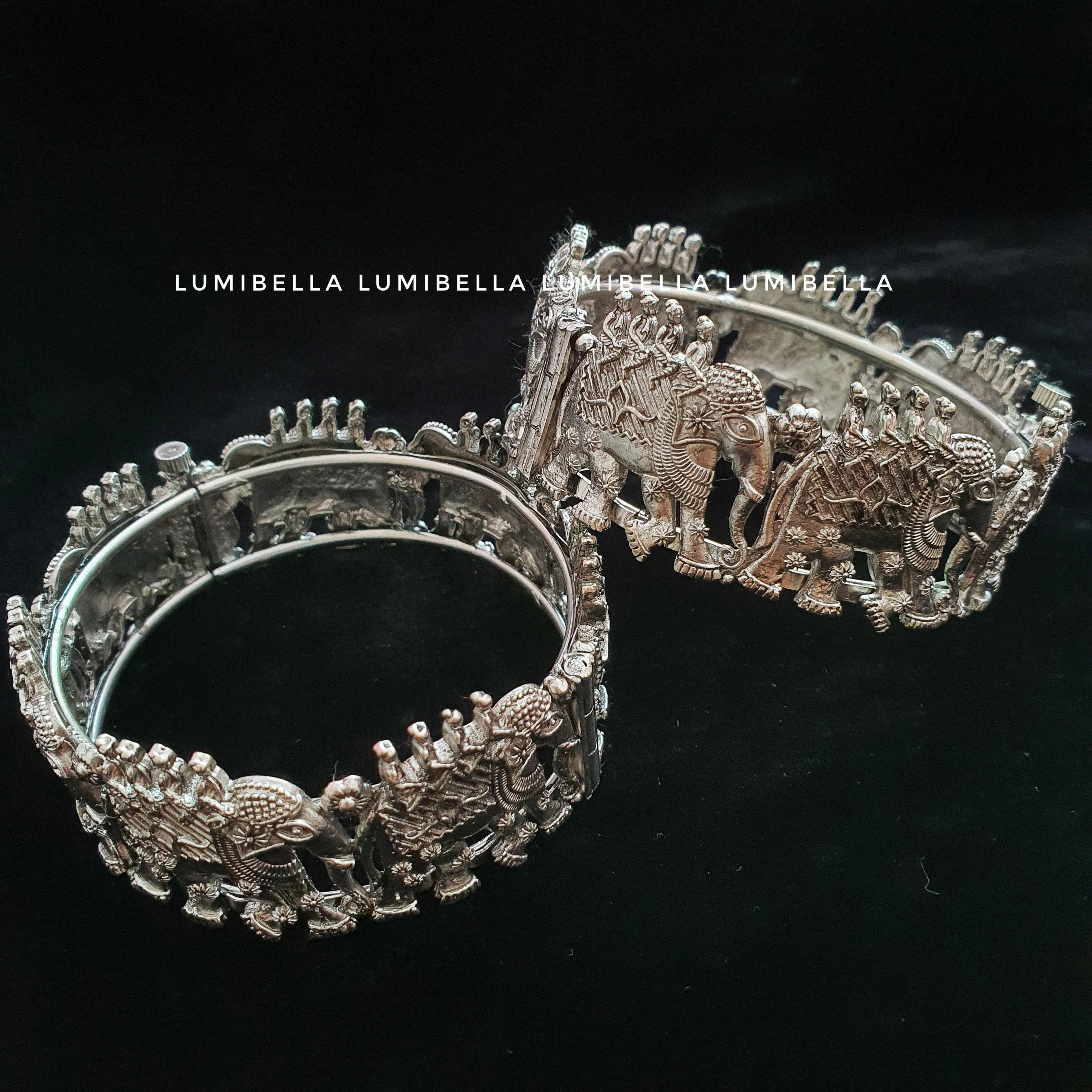 Elephant Style Silver Matte Kada Bangles