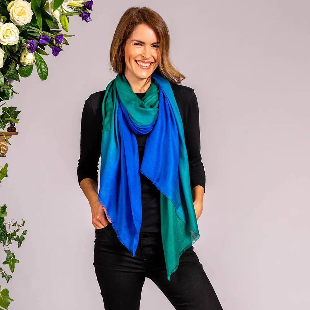 Emerald to Sapphire Cashmere and Silk Wrap